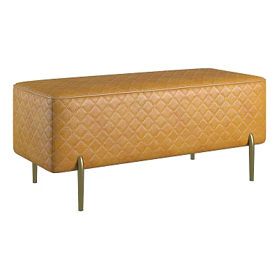 Tan Leather Upholstered Bench With Quilted Diamond Pattern And Brass Metal Legs 3d model