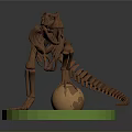 T Rex Dinosaur Skeleton Model Display on Green Base With Golden Sphere 3d model
