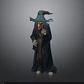 Mystical Wizard Figure In Blue Robe With Pointed Hat And Wand