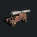 Vintage Historical Cannon Weapon with Wooden Carriage Metal Barrel and Wheels