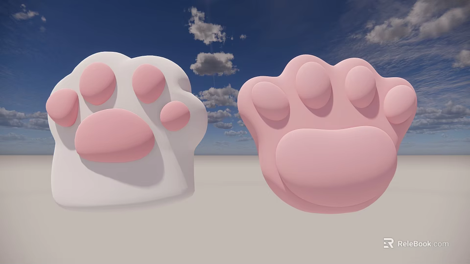 Adorable White And Pink Paw Prints Against Blue Sky With Clouds 3d model 