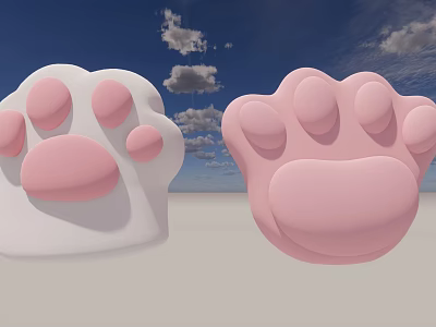 Adorable White And Pink Paw Prints Against Blue Sky With Clouds 3d model