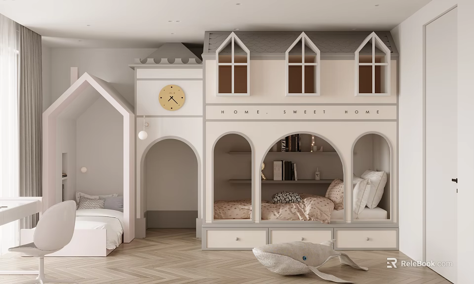 Cozy Kids Bedroom With Castle Inspired Design And Decor 3d model 