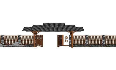 New Chinese-style Gate Nongjiale Country Homestay Folk Gate Wall 3d model