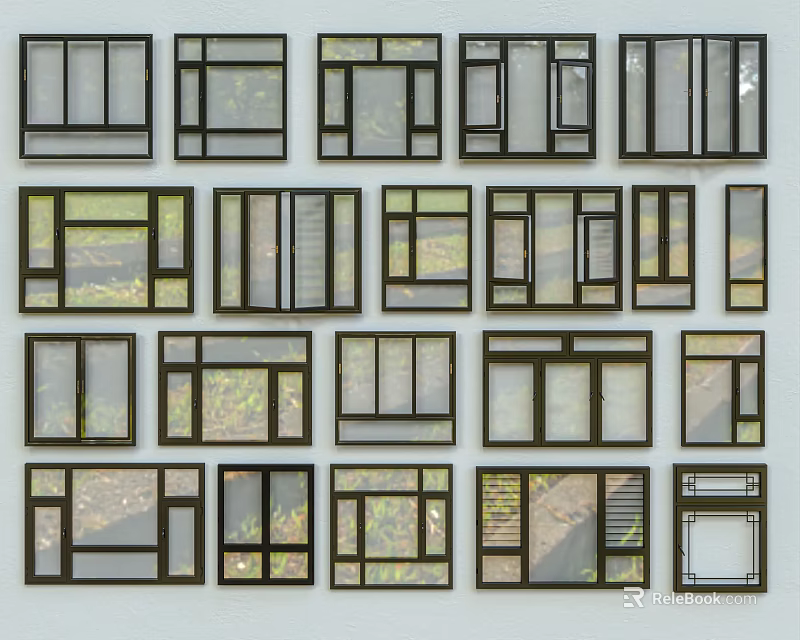 Various Window Designs With Different Frame Styles And Glass Panels 3d model
