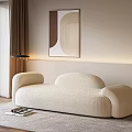Modern Multiplayer Sofa Cream Lambskin Multiplayer Sofa Double Sofa 3d model