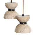 Modern Beige Marble Texture Pendant Light With Double Dome Design And Black Accent Ring