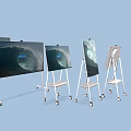 Portable Computer Monitors on Wheel Stands with Ocean Wave Images and White Background 3d model