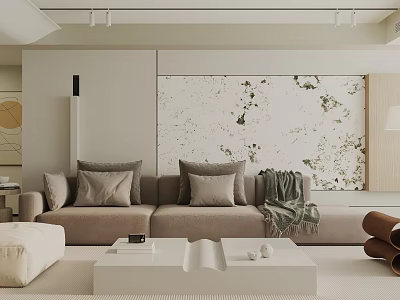 Modern Minimalist Living Room Interior With Beige Sofa White Coffee Table And Decorative Painting 3d model