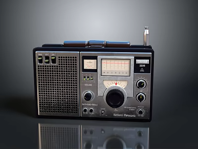 TECSUN R-909 Vintage Black Radio With Knobs Dial And Antenna 3d model