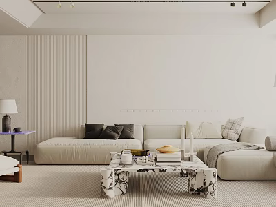 Modern Living Room Interior With White Sofa Marble Coffee Table And Decorative Pillows 3d model