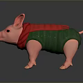 Pink Piglet Toy Figure Wearing Red Scarf And Green Vest