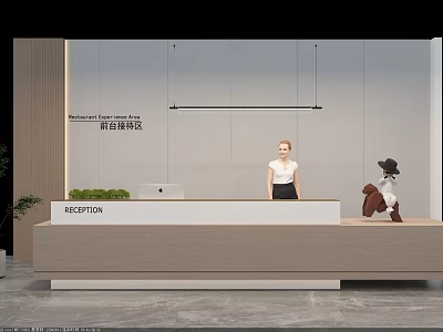 Modern Reception Area With Receptionist Stylish Desk And Decorative Lighting Elements 3d model
