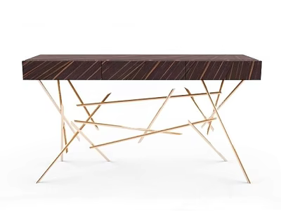 Modern Console Table With Dark Textured Top And Golden Intersecting Legs Design 3d model