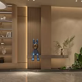 Modern Wooden Decor Storefront Reception with Circular Ceiling Green Plants and Marble Floor