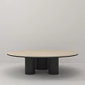 Round Modern Coffee Table With Light Wooden Top And Black Cylindrical Legs