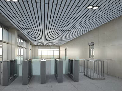 Modern Office Corridor With Linear Ceiling Lighting Glass Partitions And Gray Tile Flooring 3d model
