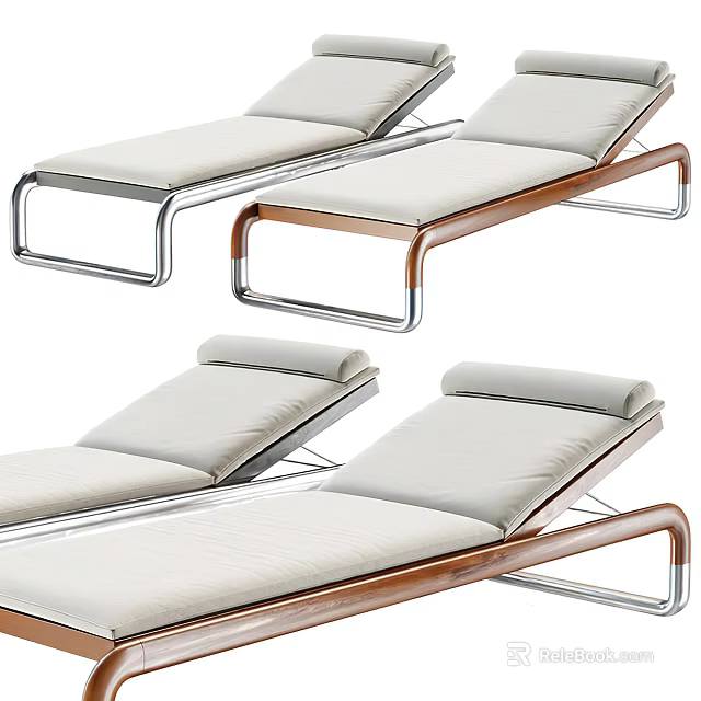 Stylish Modern Lounge Chairs Featuring White Cushions Metal And Wooden Frames 3d model 