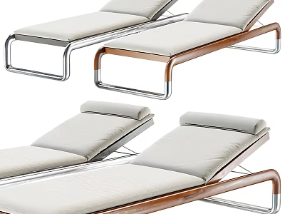 Stylish Modern Lounge Chairs Featuring White Cushions Metal And Wooden Frames 3d model