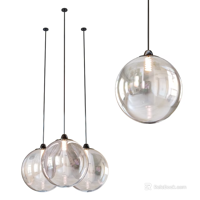 Modern Clear Glass Globe Pendant Lights Hanging With Metal Wires Design 3d model 
