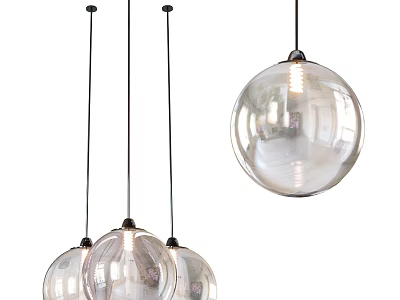 Modern Clear Glass Globe Pendant Lights Hanging With Metal Wires Design 3d model