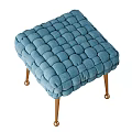 Blue Tufted Velvet Stools With Gold Slender Metal Legs Set of Three