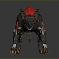 Futuristic Mechanical Wolf With Red Black Armor Spikes Glowing Parts And Sharp Claws