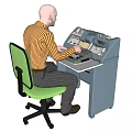 Game Movie Character Typing On Vintage Typewriter In Green Chair At Gray Desk