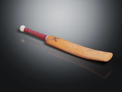 Professional Wooden Cricket Bat With Red Grip And White End Sports Equipment 3d model