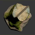 Natural Wooden Tree Stump Decorative Piece With Stone Base And Green Moss Texture