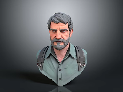 Man With Gray Hair And Beard In Green Shirt 3D Bust Model On Gray Background 3d model