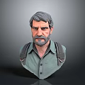 Man With Gray Hair And Beard In Green Shirt 3D Bust Model On Gray Background