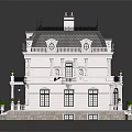 European Style White Detached Villa With Gray Roof Balcony Steps And Green Plants