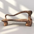 Unique Wooden Public Chair With Curved Armrests And Stump Like Legs Design