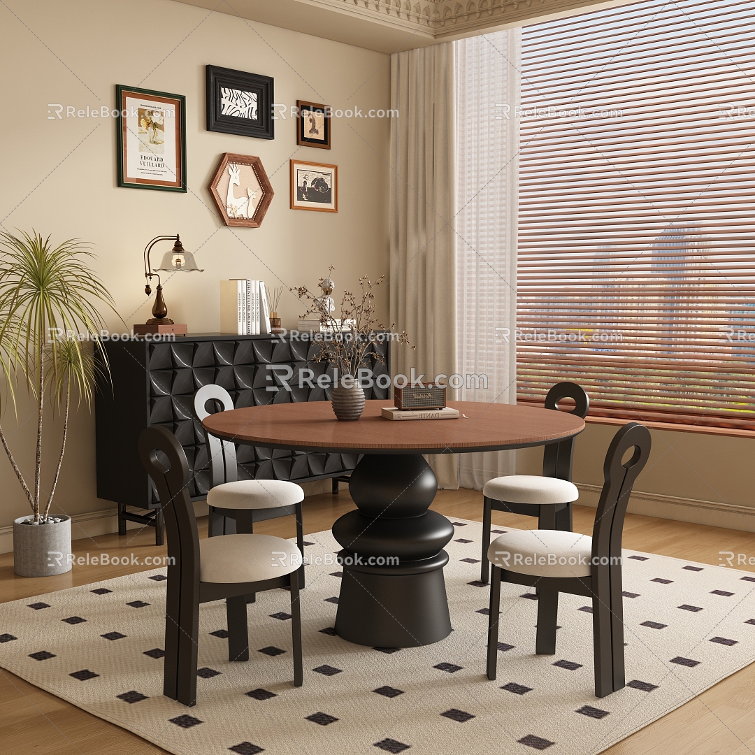 Middle Ancient French Restaurant Dining Tables and Chairs 3d model