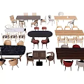 Various Dining Table Sets With Wooden Marble Tops And Matching Chairs 3d model