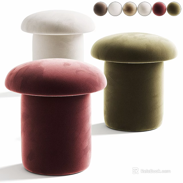 Stylish Soft Velvet Mushroom Shaped Stools In Different Pastel Colors For Chic Home Interior Decoration 3d model 