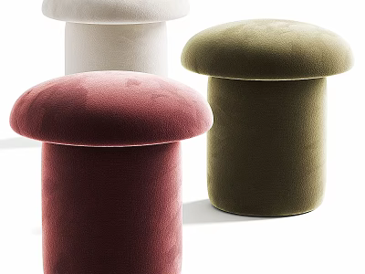 Stylish Soft Velvet Mushroom Shaped Stools In Different Pastel Colors For Chic Home Interior Decoration 3d model