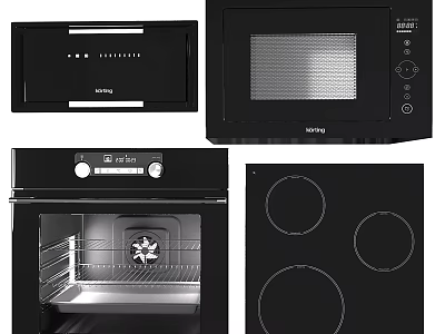 Sleek Black Modern Kitchen Appliances Set With Oven Microwave And Cooktop 3d model