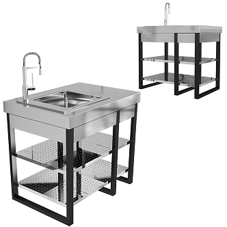 Stainless steel hand sink 3d model