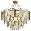 Elegant Modern Crystal Chandelier Featuring Gold Frame And Frosted Glass Panels