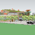 Modern Visitor Center With Contemporary Architecture Green Landscaping Pedestrian Area and Parking Spaces