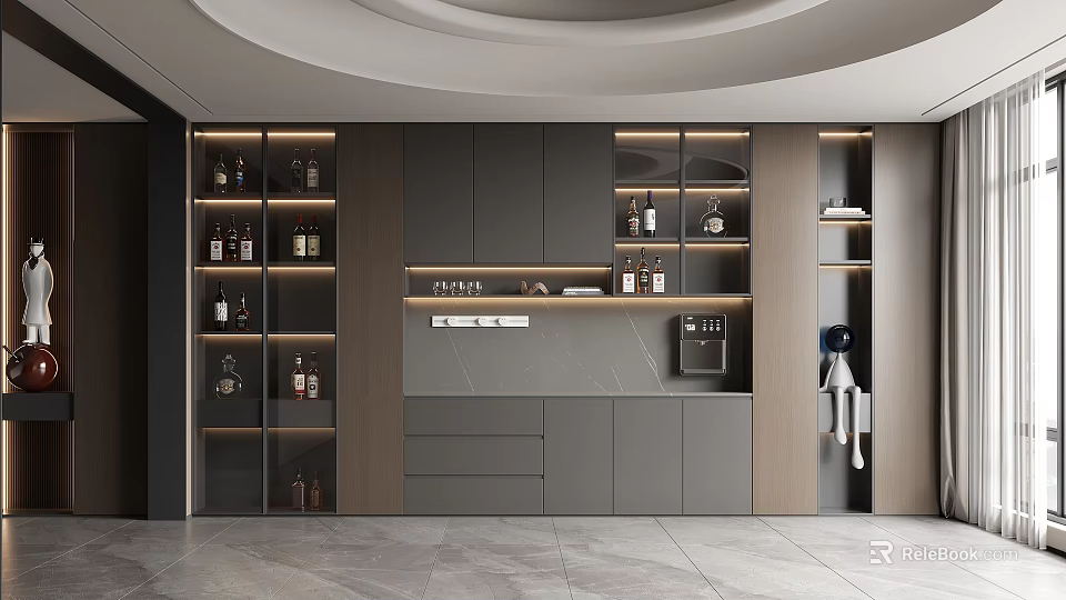Modern Wine Cabinet Design With Glass Doors Lighting Storage And Elegant Interior 3d model 