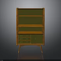 Wooden Bookcase Design With Shelves Drawers And Green Cabinet Doors