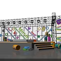 Bright Musical Themed Stage With Colorful Decorative Elements And Vibrant Lights
