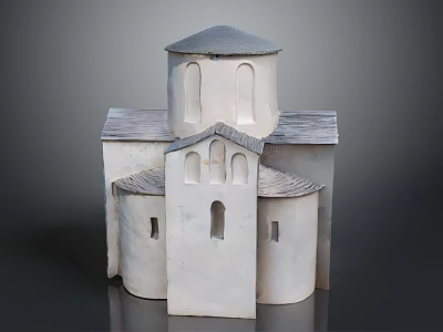 Traditional White Building Model With Multiple Domes Arched Windows And Gray Roofs 3d model