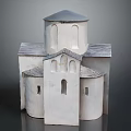 Traditional White Building Model With Multiple Domes Arched Windows And Gray Roofs