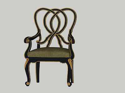 Elegant Curved Accent Chair With Black Frame Gold Accents And Green Upholstery 3d model