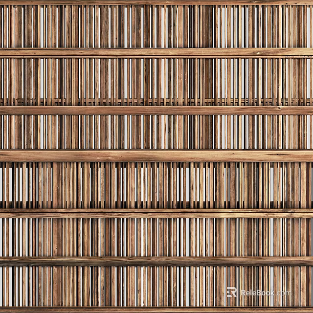 Natural Wood Partition Interior Design With Vertical Slats And Layered Structure 3d model 