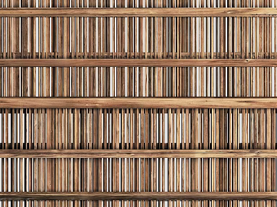 Natural Wood Partition Interior Design With Vertical Slats And Layered Structure 3d model